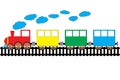 Children`s drawing of a locomotive with multicolored cars